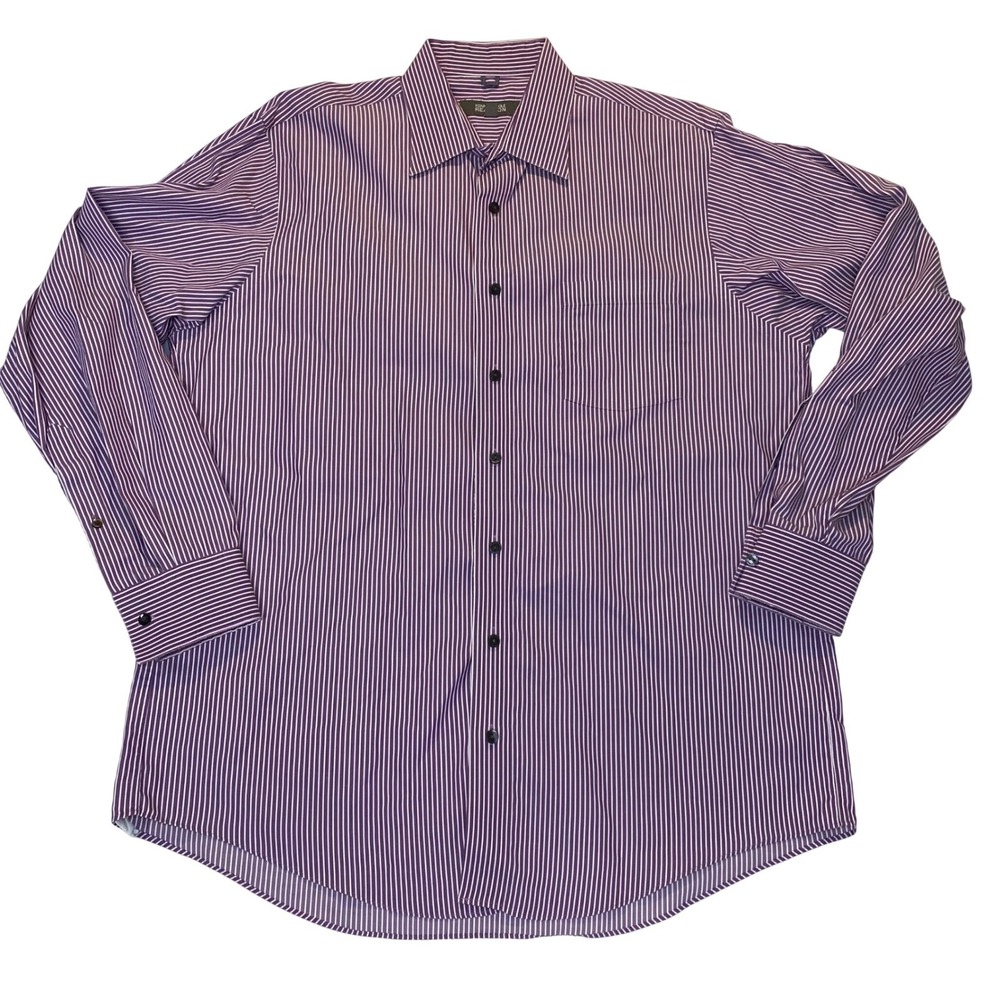 Kenneth Cole Reaction Dress Shirt Mens 16-16.5 34/35 Purple Stripe Button Up